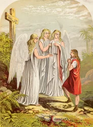 Le chrétien perd son fardeau, du Voyage du pèlerin de John Bunyan, publié c.1880